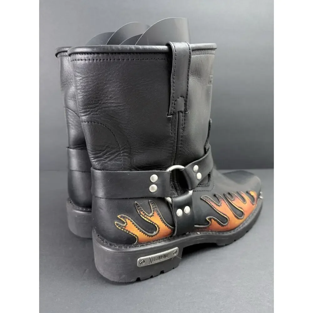Xelement Men’s Motorcycle Harness Boots Black Leather Flame Biker Size 11M